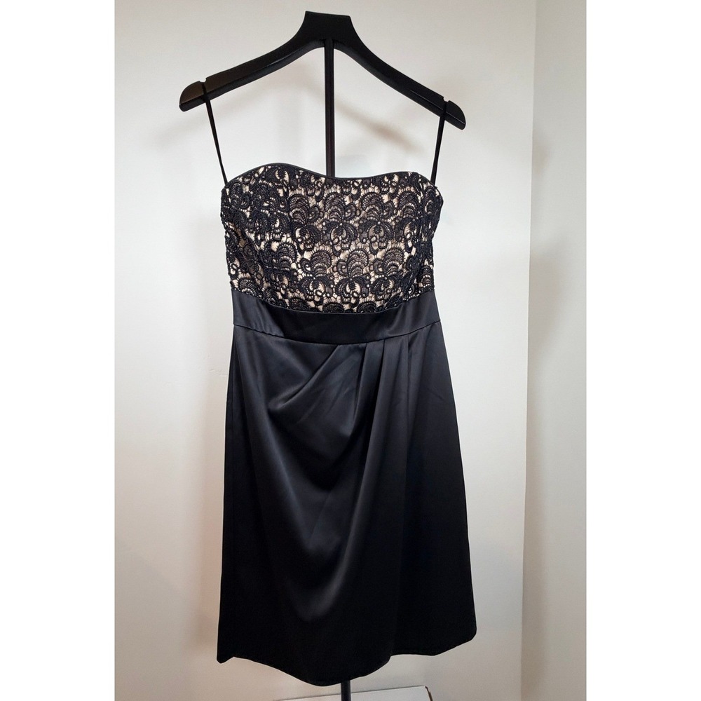 White House Black Market Strapless Lace Satin Cocktail Dress Black Size 8